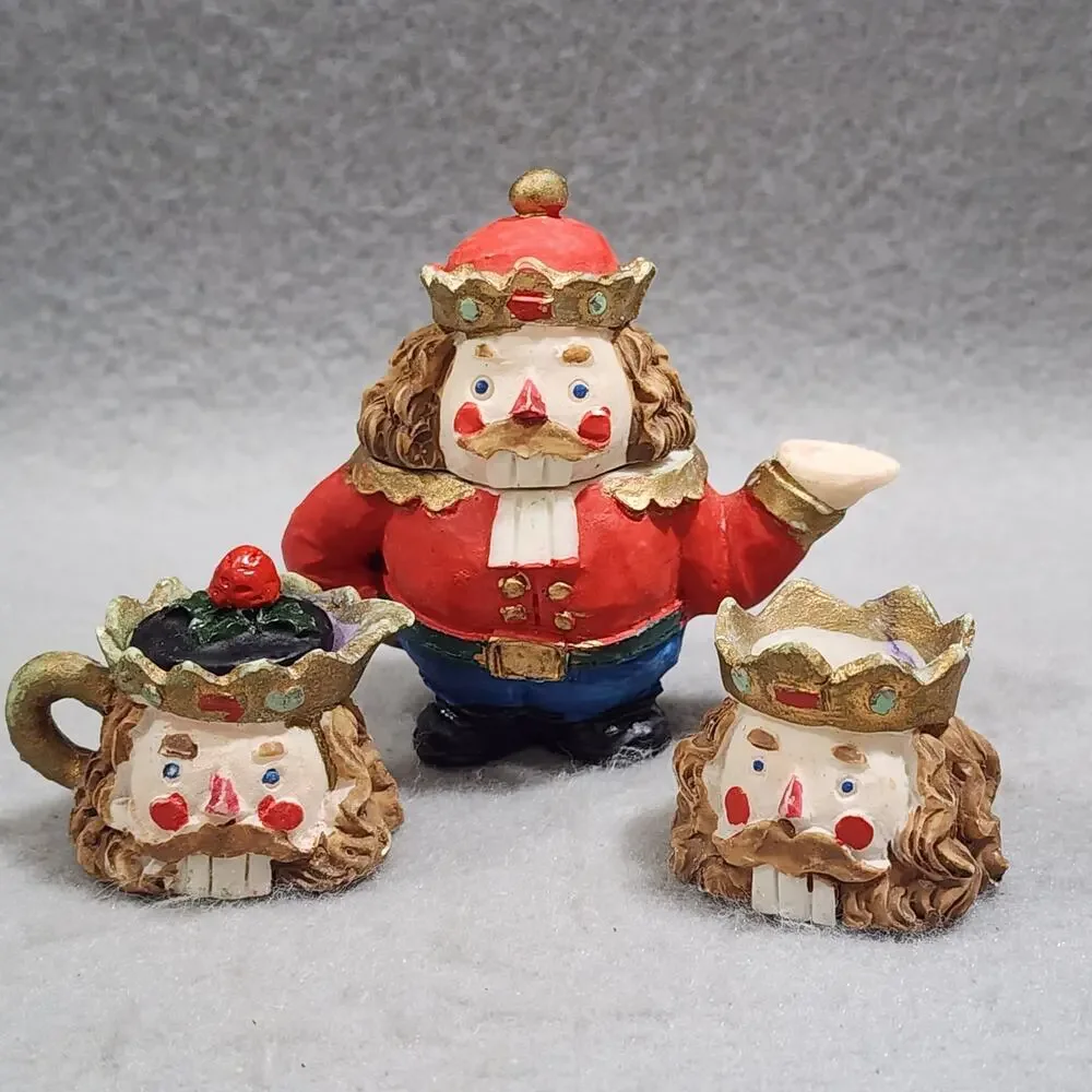 Nutcracker Christmas Miniature 7 Pc Doll House Toy Tea Set For 2 Pretend Play